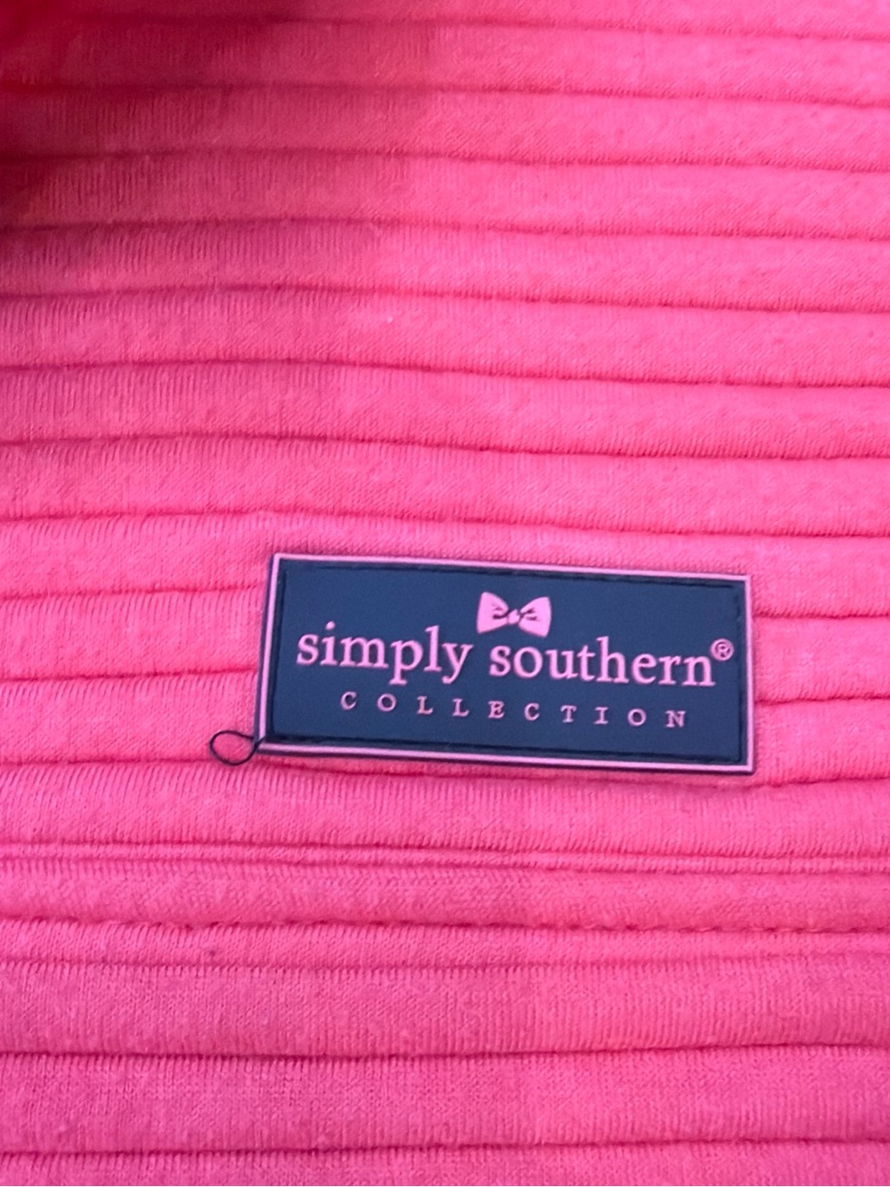 Simply Southern Hot Pink Quilted Snap Pullover with Navy Trim - Picture 2 of 5